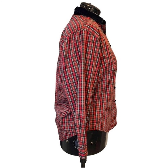 Tabi International Single Needle Stitched Plaid Button Up Shirt with Velvet - Picture 8 of 12